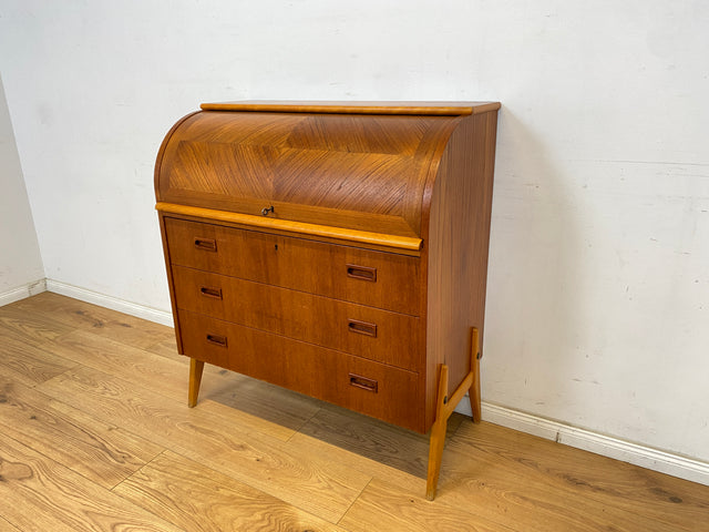 WMK Eleganter skandinavischer Sekretär in Teakholz mit ausziehbarer Schreibplatte und edlen Holzgriffen # Schreibschrank Schreibtisch Schubladenkommode Wäschekommode Vintage Mid-Century Danish Design