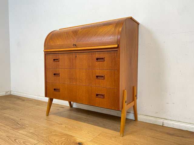 WMK Eleganter skandinavischer Sekretär in Teakholz mit ausziehbarer Schreibplatte und edlen Holzgriffen # Schreibschrank Schreibtisch Schubladenkommode Wäschekommode Vintage Mid-Century Danish Design