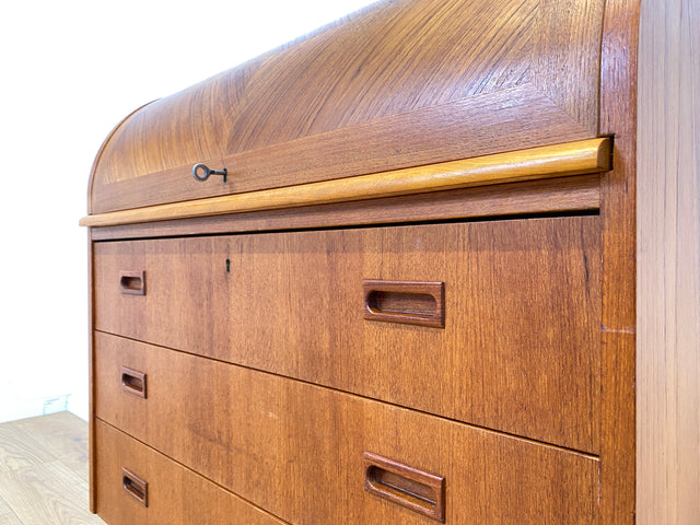 WMK Eleganter skandinavischer Sekretär in Teakholz mit ausziehbarer Schreibplatte und edlen Holzgriffen # Schreibschrank Schreibtisch Schubladenkommode Wäschekommode Vintage Mid-Century Danish Design