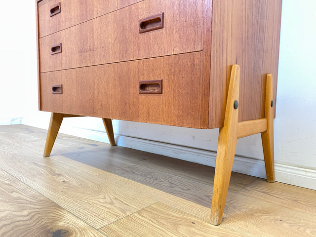 WMK Eleganter skandinavischer Sekretär in Teakholz mit ausziehbarer Schreibplatte und edlen Holzgriffen # Schreibschrank Schreibtisch Schubladenkommode Wäschekommode Vintage Mid-Century Danish Design