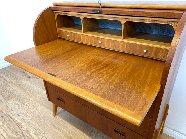 WMK Eleganter skandinavischer Sekretär in Teakholz mit ausziehbarer Schreibplatte und edlen Holzgriffen # Schreibschrank Schreibtisch Schubladenkommode Wäschekommode Vintage Mid-Century Danish Design