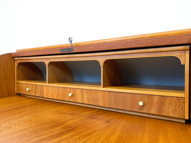 WMK Eleganter skandinavischer Sekretär in Teakholz mit ausziehbarer Schreibplatte und edlen Holzgriffen # Schreibschrank Schreibtisch Schubladenkommode Wäschekommode Vintage Mid-Century Danish Design