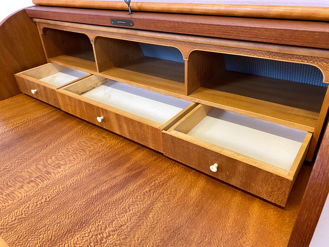 WMK Eleganter skandinavischer Sekretär in Teakholz mit ausziehbarer Schreibplatte und edlen Holzgriffen # Schreibschrank Schreibtisch Schubladenkommode Wäschekommode Vintage Mid-Century Danish Design