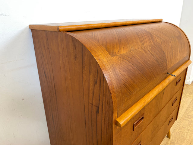 WMK Eleganter skandinavischer Sekretär in Teakholz mit ausziehbarer Schreibplatte und edlen Holzgriffen # Schreibschrank Schreibtisch Schubladenkommode Wäschekommode Vintage Mid-Century Danish Design