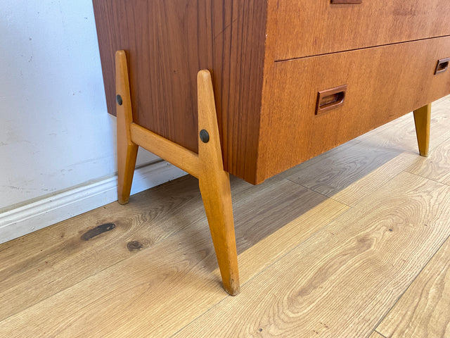 WMK Eleganter skandinavischer Sekretär in Teakholz mit ausziehbarer Schreibplatte und edlen Holzgriffen # Schreibschrank Schreibtisch Schubladenkommode Wäschekommode Vintage Mid-Century Danish Design