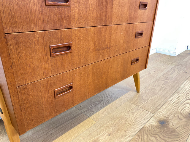 WMK Eleganter skandinavischer Sekretär in Teakholz mit ausziehbarer Schreibplatte und edlen Holzgriffen # Schreibschrank Schreibtisch Schubladenkommode Wäschekommode Vintage Mid-Century Danish Design