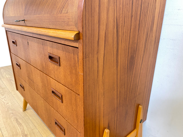 WMK Eleganter skandinavischer Sekretär in Teakholz mit ausziehbarer Schreibplatte und edlen Holzgriffen # Schreibschrank Schreibtisch Schubladenkommode Wäschekommode Vintage Mid-Century Danish Design