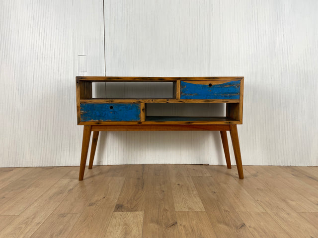 Boatwood by WMK # Besondere Konsole aus altem Bootsholz mit Schubladen, ein handgefertigtes Unikat aus massivem Teakholz # Kommode Sideboard Schrank Garderobe Ablage Flurkommode Industrial Upcycling