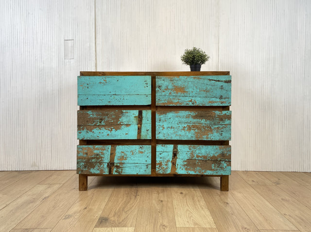 Boatwood by WMK # Schöne, meeresblaue Schubladenkommode aus altem Bootsholz, ein handgefertigtes Unikat aus massivem Teakholz # Schrank Kommode Wäschekommode Sideboard Wickelkommode Flurkommode Teak