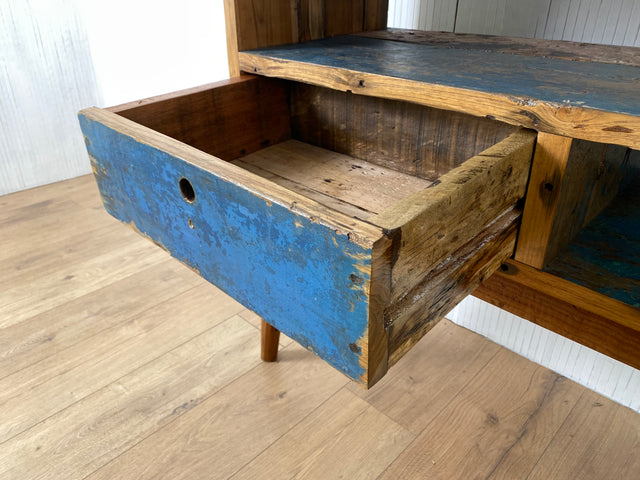 Boatwood by WMK # Besondere Konsole aus altem Bootsholz mit Schubladen, ein handgefertigtes Unikat aus massivem Teakholz # Kommode Sideboard Schrank Garderobe Ablage Flurkommode Industrial Upcycling