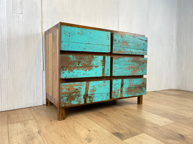 Boatwood by WMK # Schöne, meeresblaue Schubladenkommode aus altem Bootsholz, ein handgefertigtes Unikat aus massivem Teakholz # Schrank Kommode Wäschekommode Sideboard Wickelkommode Flurkommode Teak