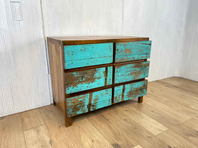 Boatwood by WMK # Schöne, meeresblaue Schubladenkommode aus altem Bootsholz, ein handgefertigtes Unikat aus massivem Teakholz # Schrank Kommode Wäschekommode Sideboard Wickelkommode Flurkommode Teak