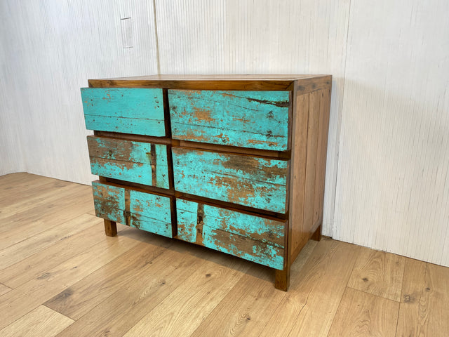 Boatwood by WMK # Schöne, meeresblaue Schubladenkommode aus altem Bootsholz, ein handgefertigtes Unikat aus massivem Teakholz # Schrank Kommode Wäschekommode Sideboard Wickelkommode Flurkommode Teak