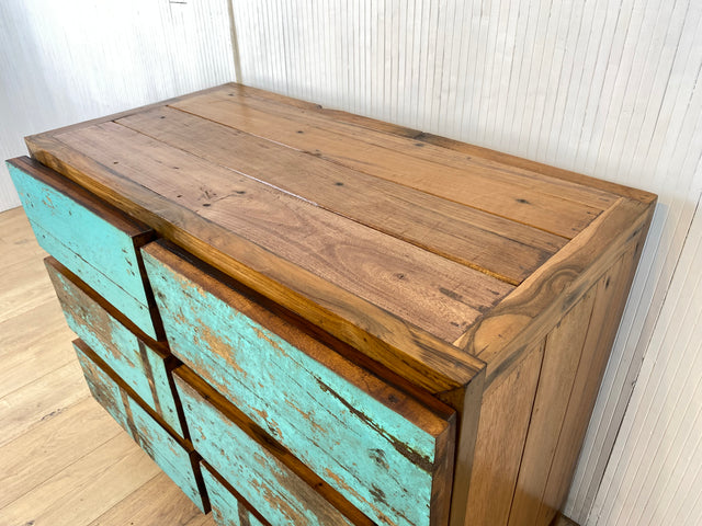 Boatwood by WMK # Schöne, meeresblaue Schubladenkommode aus altem Bootsholz, ein handgefertigtes Unikat aus massivem Teakholz # Schrank Kommode Wäschekommode Sideboard Wickelkommode Flurkommode Teak