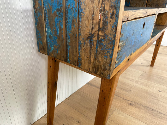 Boatwood by WMK # Besondere Konsole aus altem Bootsholz mit Schubladen, ein handgefertigtes Unikat aus massivem Teakholz # Kommode Sideboard Schrank Garderobe Ablage Flurkommode Industrial Upcycling