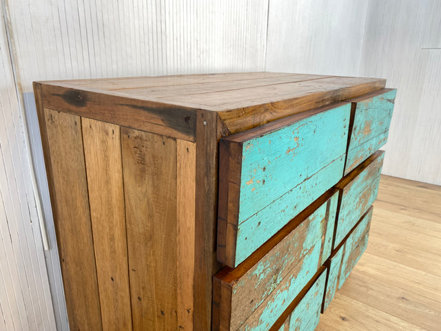 Boatwood by WMK # Schöne, meeresblaue Schubladenkommode aus altem Bootsholz, ein handgefertigtes Unikat aus massivem Teakholz # Schrank Kommode Wäschekommode Sideboard Wickelkommode Flurkommode Teak