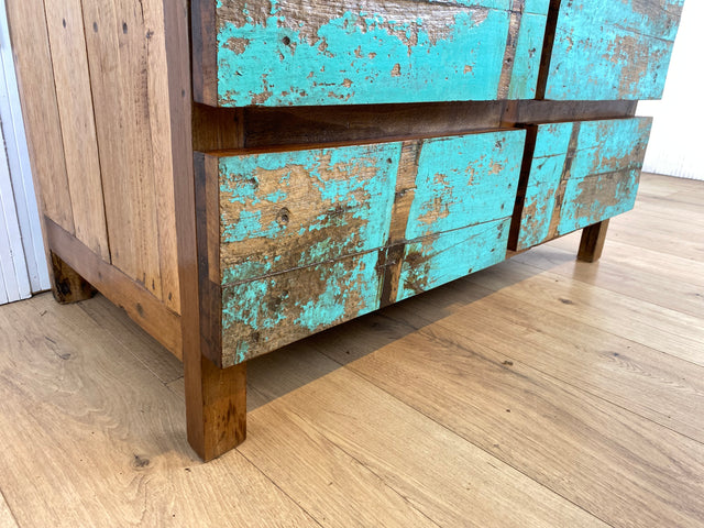 Boatwood by WMK # Schöne, meeresblaue Schubladenkommode aus altem Bootsholz, ein handgefertigtes Unikat aus massivem Teakholz # Schrank Kommode Wäschekommode Sideboard Wickelkommode Flurkommode Teak