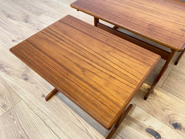 WMK Stilvoller & sehr gut erhaltener skandinavischer 3-in-1 Satztisch aus Teakholz, by Kai Krisitiansen for Vildbjerg Møbelfabrik, 1970er # Couchtisch Beistelltisch Designertisch Danish Design Vintage