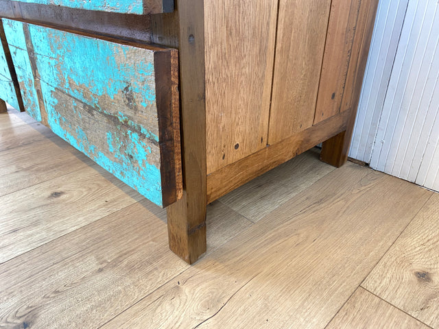 Boatwood by WMK # Schöne, meeresblaue Schubladenkommode aus altem Bootsholz, ein handgefertigtes Unikat aus massivem Teakholz # Schrank Kommode Wäschekommode Sideboard Wickelkommode Flurkommode Teak