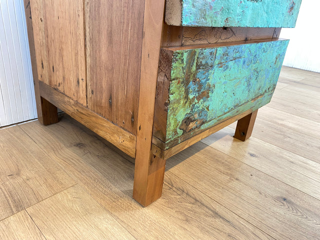 Boatwood by WMK # Hochwertige Kommode mit 5 Schubladen aus altem Bootsholz,ein handgefertigtes Unikat aus massivem Teakholz # Schrank Kommode Wäschekommode Flurkommode Schubladenkommode Teak Upcycling