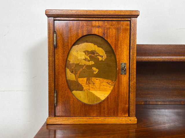 WMK Eleganter und sehr gut erhaltener kleiner antiker Schreibtisch aus vollem Holz in Mahagoni mit hübschen Intarsien # Arbeitstisch Lady Sekretär Schminktisch Frisiertisch Desk Vintage Jugendstil