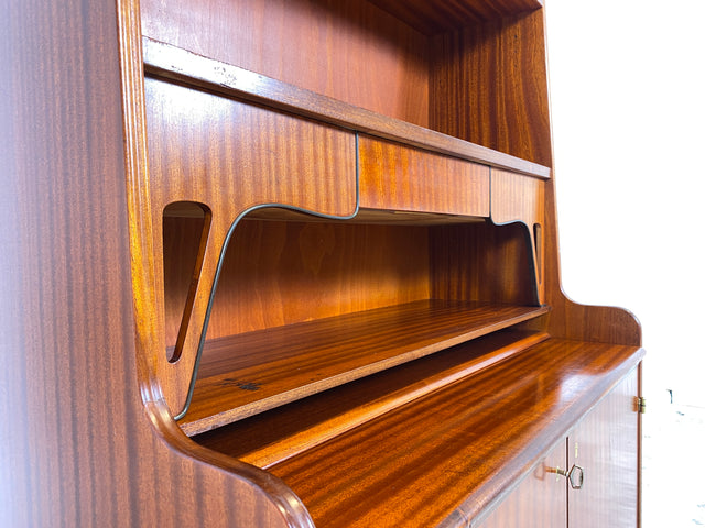 WMK Schöner & gut erhaltener skandinavischer Bücherschrank aus Vollholz mit ausziehbarer Schreibplatte und Geheimfach # Regal Bücherregal Highboard Sekretär Schreibtisch Kommode Vintage Mid-Century