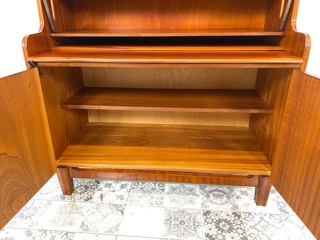 WMK Schöner & gut erhaltener skandinavischer Bücherschrank aus Vollholz mit ausziehbarer Schreibplatte und Geheimfach # Regal Bücherregal Highboard Sekretär Schreibtisch Kommode Vintage Mid-Century