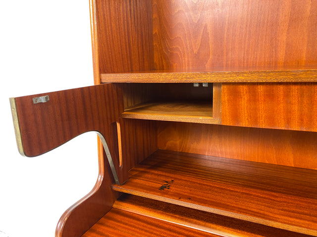 WMK Schöner & gut erhaltener skandinavischer Bücherschrank aus Vollholz mit ausziehbarer Schreibplatte und Geheimfach # Regal Bücherregal Highboard Sekretär Schreibtisch Kommode Vintage Mid-Century