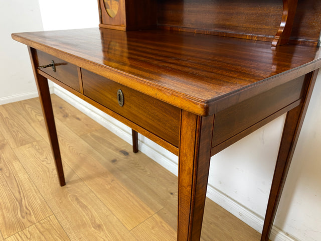 WMK Eleganter und sehr gut erhaltener kleiner antiker Schreibtisch aus vollem Holz in Mahagoni mit hübschen Intarsien # Arbeitstisch Lady Sekretär Schminktisch Frisiertisch Desk Vintage Jugendstil