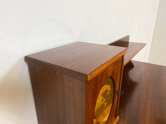 WMK Eleganter und sehr gut erhaltener kleiner antiker Schreibtisch aus vollem Holz in Mahagoni mit hübschen Intarsien # Arbeitstisch Lady Sekretär Schminktisch Frisiertisch Desk Vintage Jugendstil