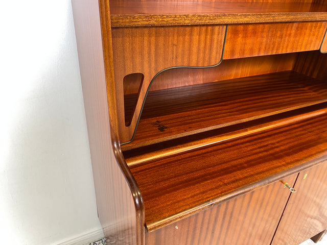 WMK Schöner & gut erhaltener skandinavischer Bücherschrank aus Vollholz mit ausziehbarer Schreibplatte und Geheimfach # Regal Bücherregal Highboard Sekretär Schreibtisch Kommode Vintage Mid-Century