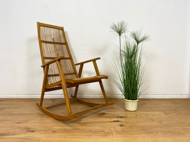 WMK Kultiger und sehr gut erhaltener Designer Schaukelstuhl von Selman Selmanagic für VEB Deutsche Werkstätten Hellerau # Stuhl Sessel Lesesessel Relaxsessel Rocking Chair Mid-Century DDR Vintage