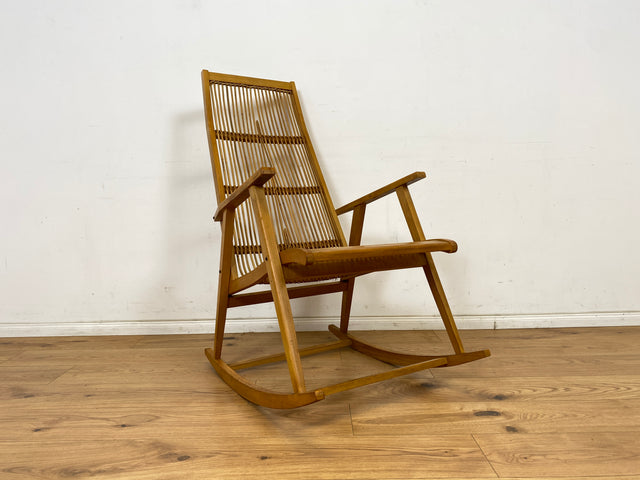 WMK Kultiger und sehr gut erhaltener Designer Schaukelstuhl von Selman Selmanagic für VEB Deutsche Werkstätten Hellerau # Stuhl Sessel Lesesessel Relaxsessel Rocking Chair Mid-Century DDR Vintage