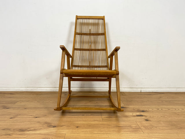 WMK Kultiger und sehr gut erhaltener Designer Schaukelstuhl von Selman Selmanagic für VEB Deutsche Werkstätten Hellerau # Stuhl Sessel Lesesessel Relaxsessel Rocking Chair Mid-Century DDR Vintage