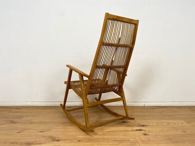 WMK Kultiger und sehr gut erhaltener Designer Schaukelstuhl von Selman Selmanagic für VEB Deutsche Werkstätten Hellerau # Stuhl Sessel Lesesessel Relaxsessel Rocking Chair Mid-Century DDR Vintage