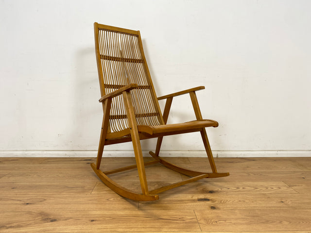 WMK Kultiger und sehr gut erhaltener Designer Schaukelstuhl von Selman Selmanagic für VEB Deutsche Werkstätten Hellerau # Stuhl Sessel Lesesessel Relaxsessel Rocking Chair Mid-Century DDR Vintage