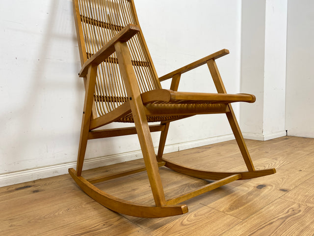 WMK Kultiger und sehr gut erhaltener Designer Schaukelstuhl von Selman Selmanagic für VEB Deutsche Werkstätten Hellerau # Stuhl Sessel Lesesessel Relaxsessel Rocking Chair Mid-Century DDR Vintage