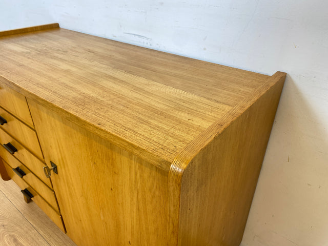 WMK Schöne, geräumige & gut erhaltene Mid-Century Kommode aus vollem Holz mit 5 Schubladen, großem Fach & original Messinggriffen # Schrank Wäscheschrank Wäschekommode Wickelkommode Sideboard Vintage