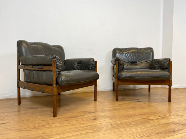 WMK I 1/2 Hochwertiger 70er Jahre Lounge Sessel im Stile von Jean Gillon & Arne Norell mit Echt Leder Bezug & Eichenholz Rahmen I Armchair Sitzgarnitur Danish Design Skandinavisch Mid-Century Vintage