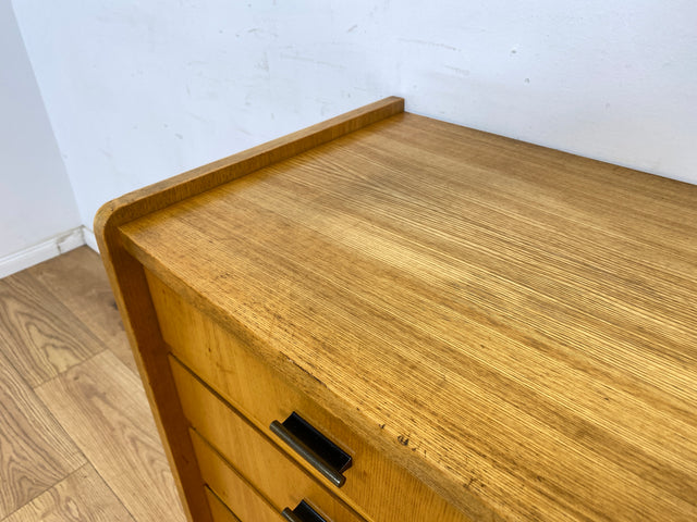 WMK Schöne, geräumige & gut erhaltene Mid-Century Kommode aus vollem Holz mit 5 Schubladen, großem Fach & original Messinggriffen # Schrank Wäscheschrank Wäschekommode Wickelkommode Sideboard Vintage