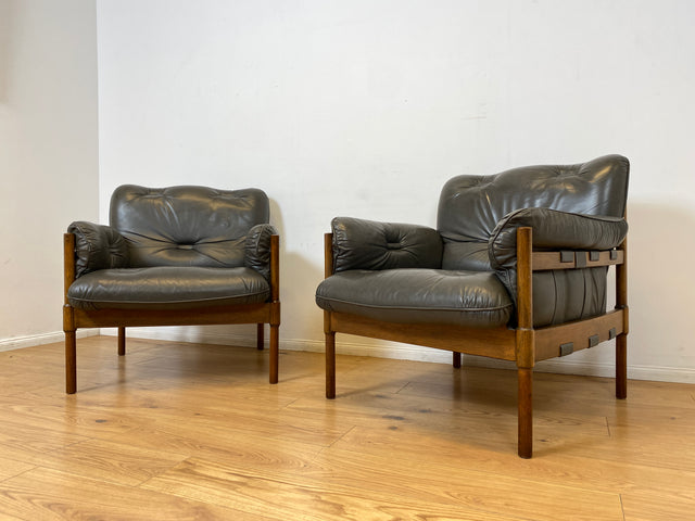 WMK I 1/2 Hochwertiger 70er Jahre Lounge Sessel im Stile von Jean Gillon & Arne Norell mit Echt Leder Bezug & Eichenholz Rahmen I Armchair Sitzgarnitur Danish Design Skandinavisch Mid-Century Vintage
