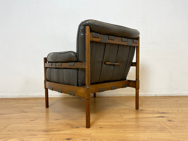 WMK I 1/2 Hochwertiger 70er Jahre Lounge Sessel im Stile von Jean Gillon & Arne Norell mit Echt Leder Bezug & Eichenholz Rahmen I Armchair Sitzgarnitur Danish Design Skandinavisch Mid-Century Vintage