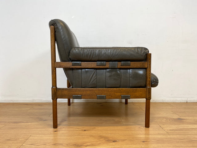 WMK I 1/2 Hochwertiger 70er Jahre Lounge Sessel im Stile von Jean Gillon & Arne Norell mit Echt Leder Bezug & Eichenholz Rahmen I Armchair Sitzgarnitur Danish Design Skandinavisch Mid-Century Vintage