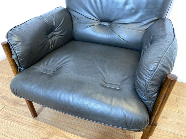 WMK I 1/2 Hochwertiger 70er Jahre Lounge Sessel im Stile von Jean Gillon & Arne Norell mit Echt Leder Bezug & Eichenholz Rahmen I Armchair Sitzgarnitur Danish Design Skandinavisch Mid-Century Vintage