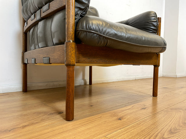 WMK I 1/2 Hochwertiger 70er Jahre Lounge Sessel im Stile von Jean Gillon & Arne Norell mit Echt Leder Bezug & Eichenholz Rahmen I Armchair Sitzgarnitur Danish Design Skandinavisch Mid-Century Vintage
