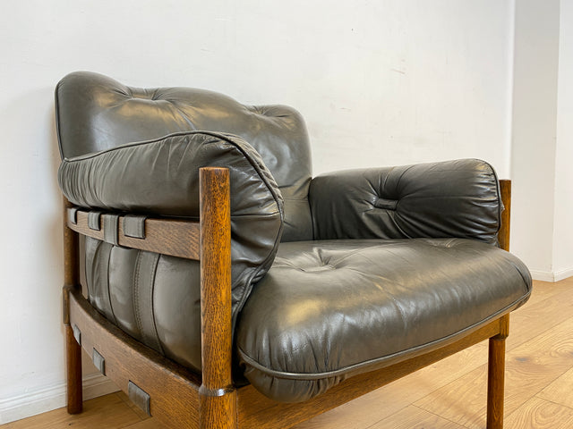 WMK I 1/2 Hochwertiger 70er Jahre Lounge Sessel im Stile von Jean Gillon & Arne Norell mit Echt Leder Bezug & Eichenholz Rahmen I Armchair Sitzgarnitur Danish Design Skandinavisch Mid-Century Vintage