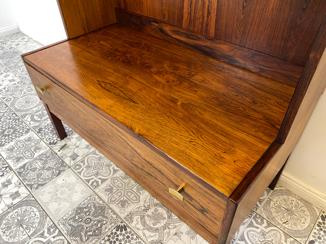 WMK Stilvoller & gut erhaltener skandinavischer Bücherschrank mit Vitrine , verstellb. Regalböden & Schublade , in edlem Palisander # Regal Bücherregal Highboard Kommode Rosewood Mid-Century Vintage