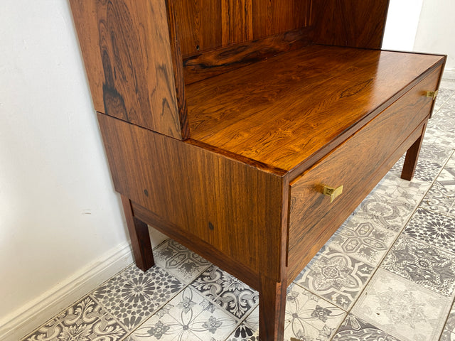 WMK Stilvoller & gut erhaltener skandinavischer Bücherschrank mit Vitrine , verstellb. Regalböden & Schublade , in edlem Palisander # Regal Bücherregal Highboard Kommode Rosewood Mid-Century Vintage