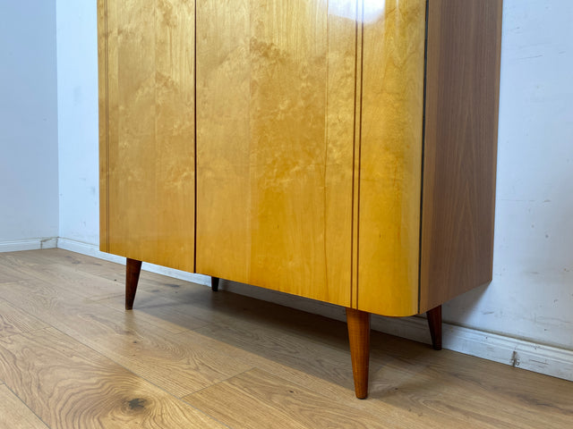 WMK Formschöner & geräumiger Rockabilly Wäscheschrank Modell Dominia aus vollem Holz mit Schubladen # Schrank Kleiderschrank Flurschrank Highboard Kommode Schuhschrank 50er 60er Mid-Century Vintage