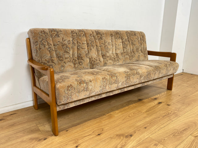 WMK Hübsches, sehr bequemes und gut erhaltenes Vintage Schlafsofa mit floralen Originalbezug und Bettwäschefach # 3er Sofa Couch 3-Sitzer Schlafcouch Klappcouch Liege Daybed Retro # Versand möglich